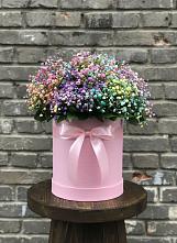 Цветочная композиция из Гипсофила и Розы в шляпной коробке в Захарово Одинцовского района