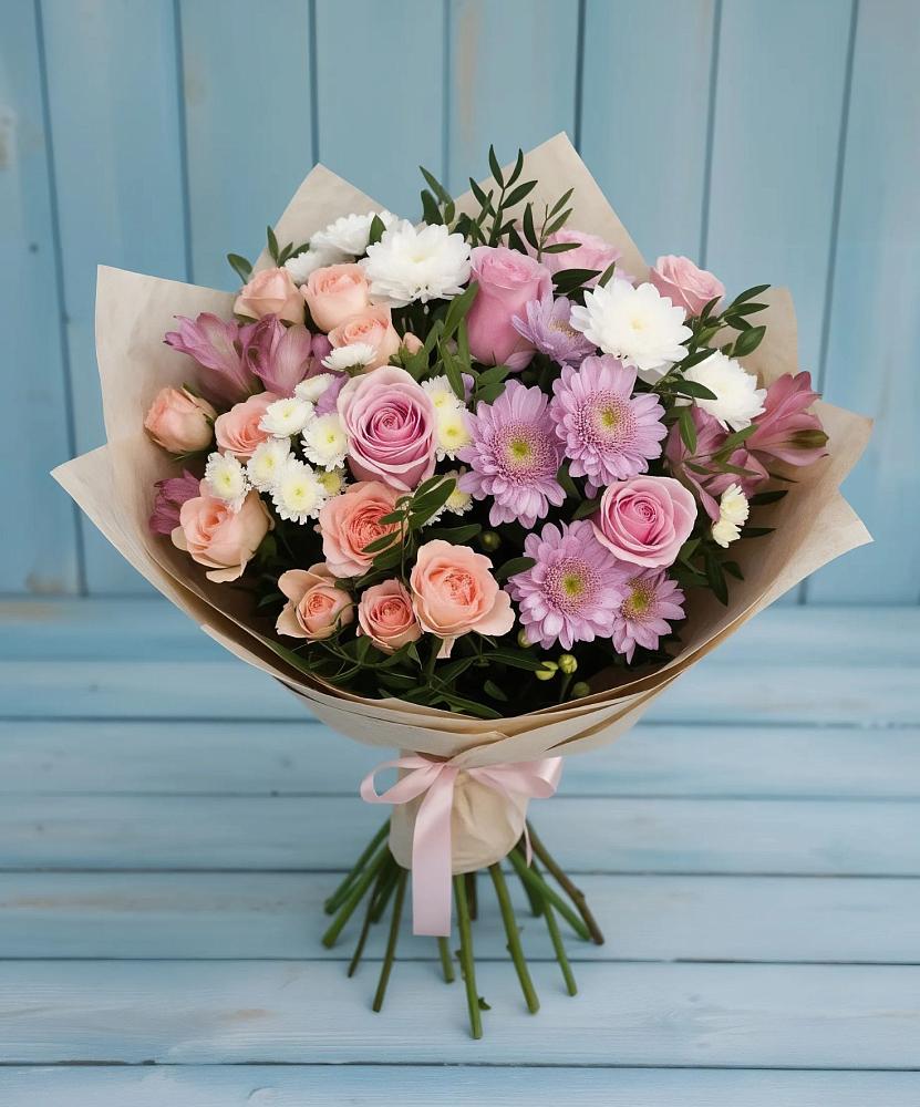 Букет цветов из: Хризантемы, Розы и Альстромерии в Захарово Одинцовского района
