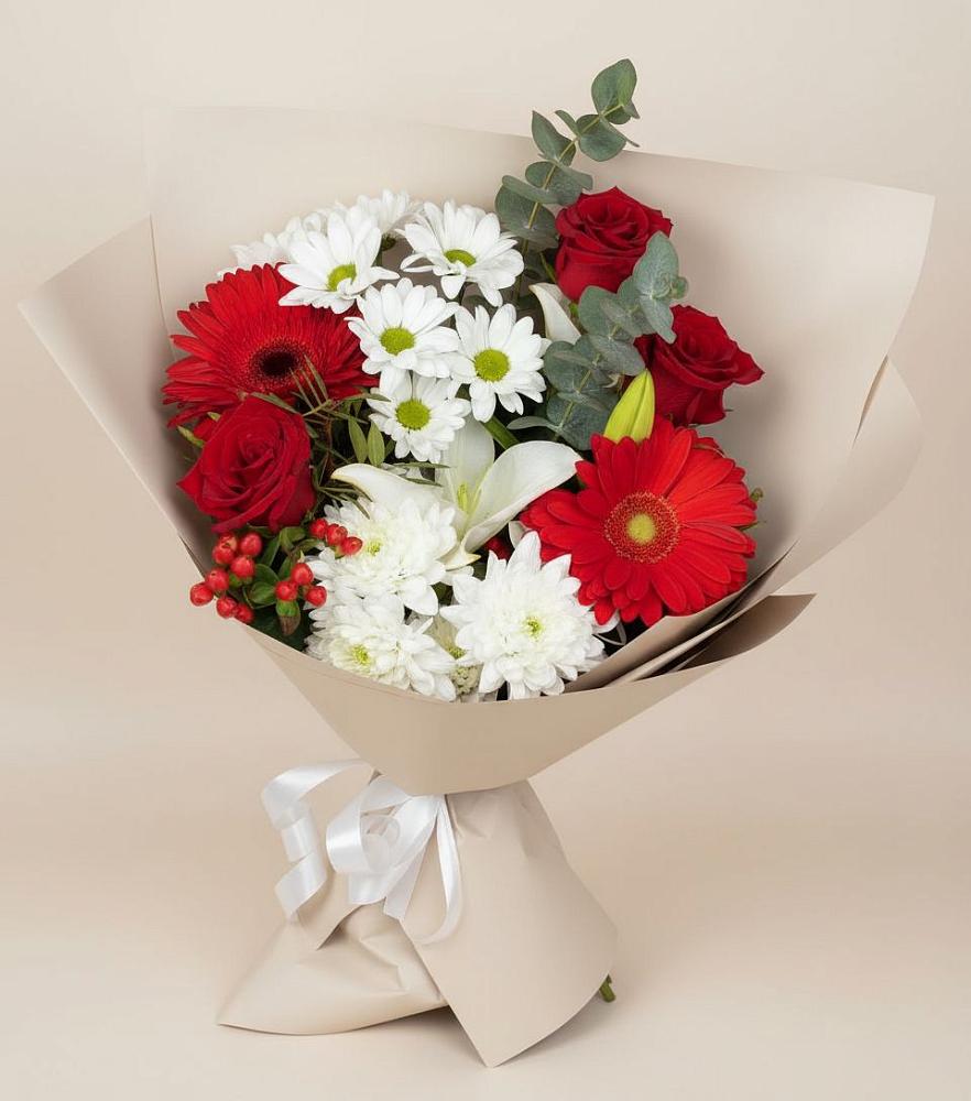Букет цветов из: Розы, Хризантемы, Герберы и Лилии в Захарово Одинцовского района
