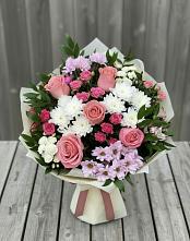 Букет цветов из:  Альстромерии, Гвоздики, Розы и Хризантемы в Захарово Одинцовского района