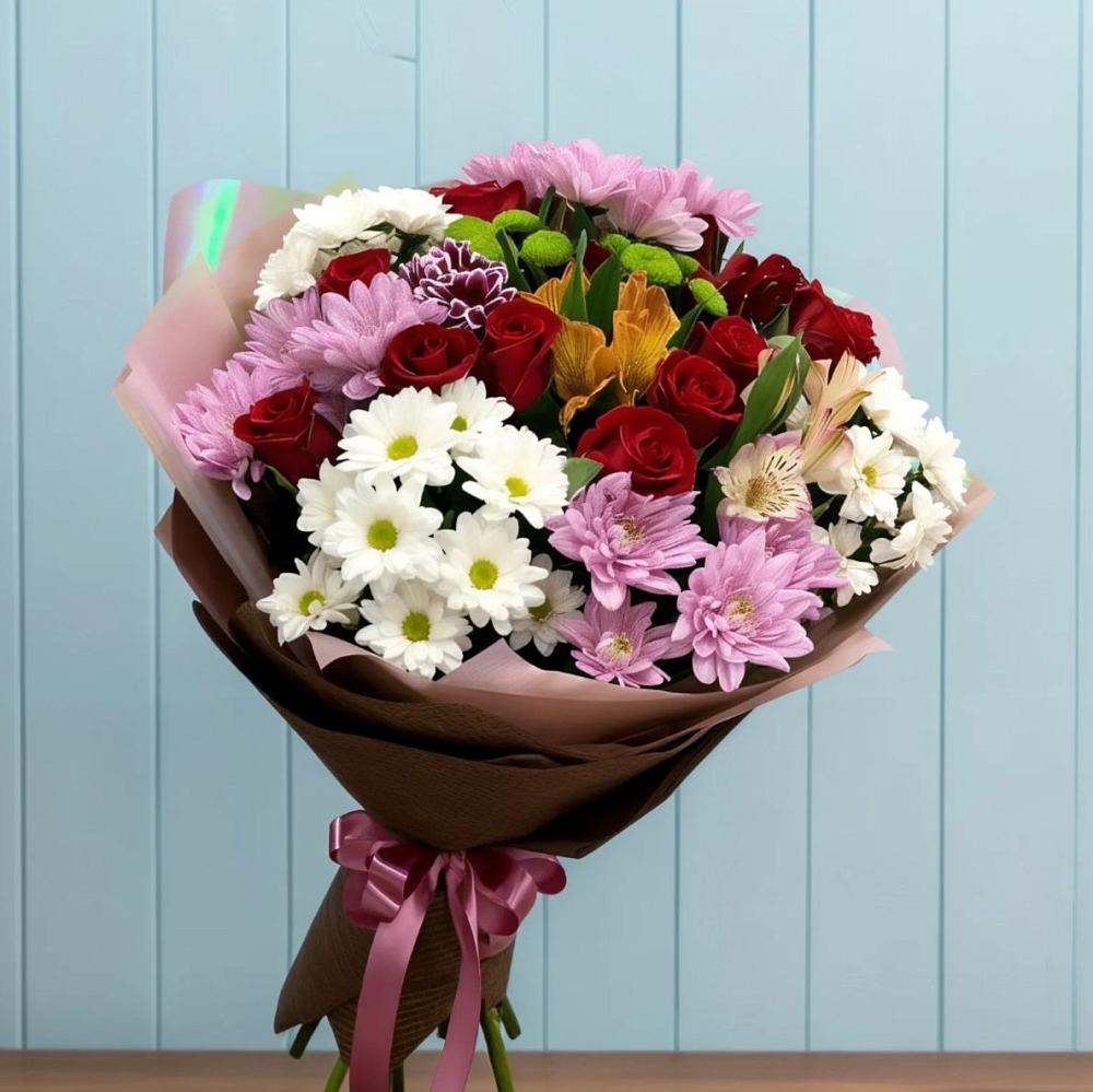 Букет цветов из: Розы, Хризантемы и Альстромерии в Захарово Одинцовского района