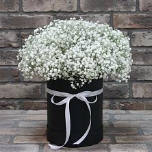 Цветочная композиция из Гипсофила в шляпной коробке в Захарово Одинцовского района
